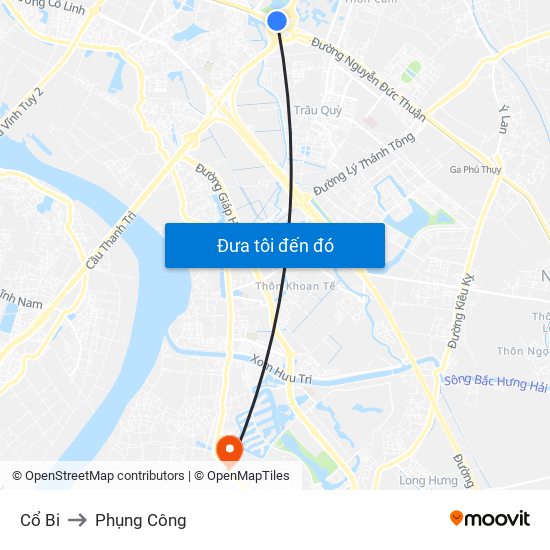 Cổ Bi to Phụng Công map