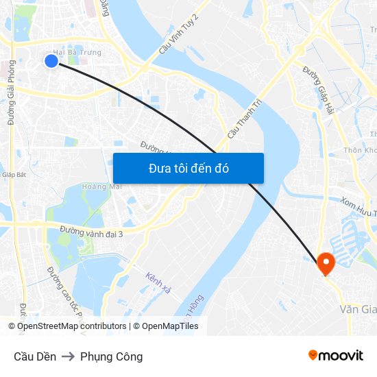 Cầu Dền to Phụng Công map