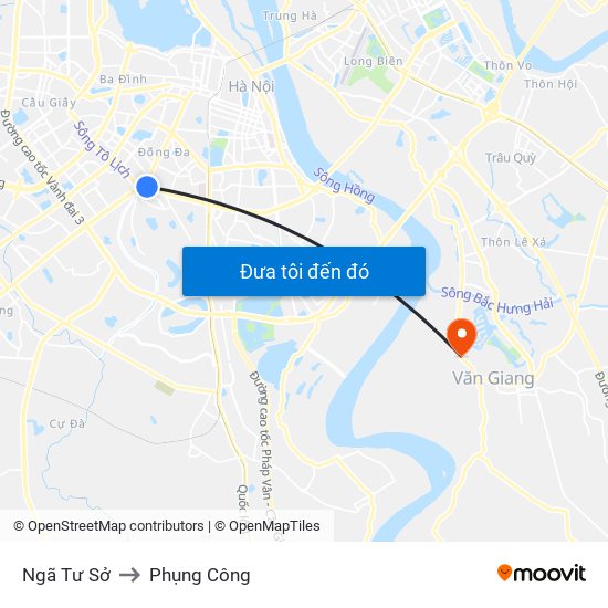 Ngã Tư Sở to Phụng Công map