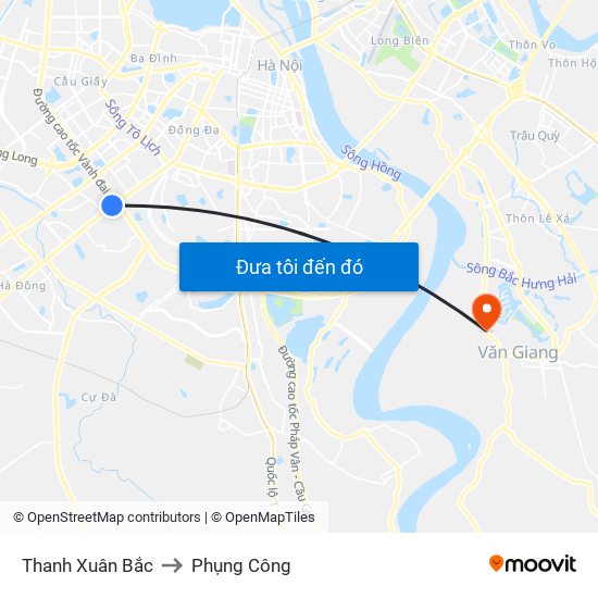 Thanh Xuân Bắc to Phụng Công map