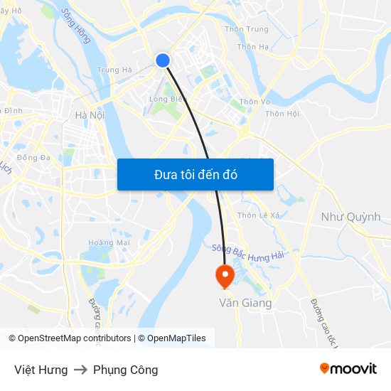 Việt Hưng to Phụng Công map