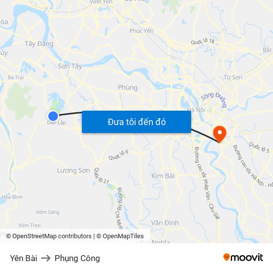 Yên Bài to Phụng Công map