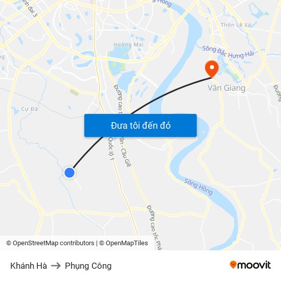 Khánh Hà to Phụng Công map