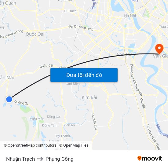 Nhuận Trạch to Phụng Công map