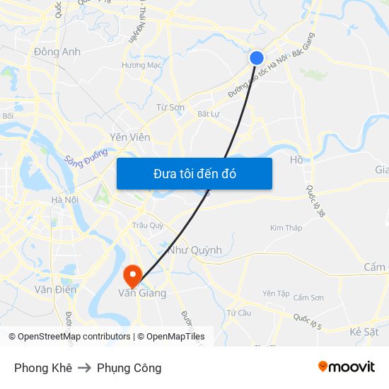 Phong Khê to Phụng Công map