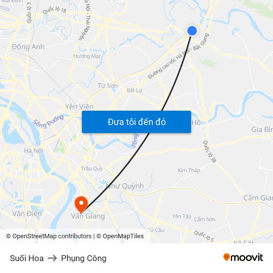 Suối Hoa to Phụng Công map