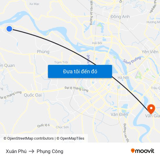 Xuân Phú to Phụng Công map