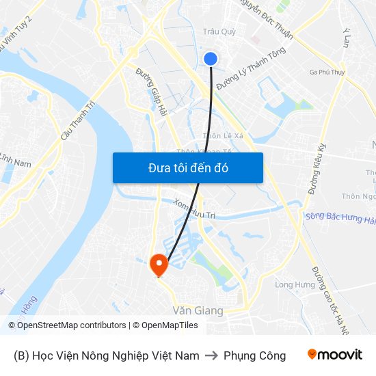 (B) Học Viện Nông Nghiệp Việt Nam to Phụng Công map