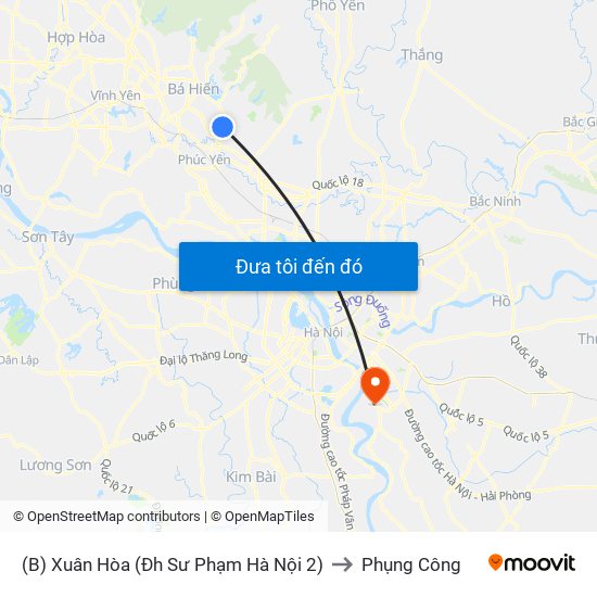 (B) Xuân Hòa (Đh Sư Phạm Hà Nội 2) to Phụng Công map