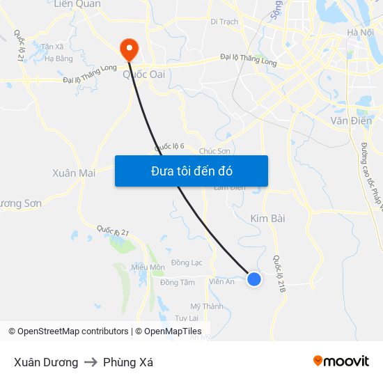 Xuân Dương to Phùng Xá map