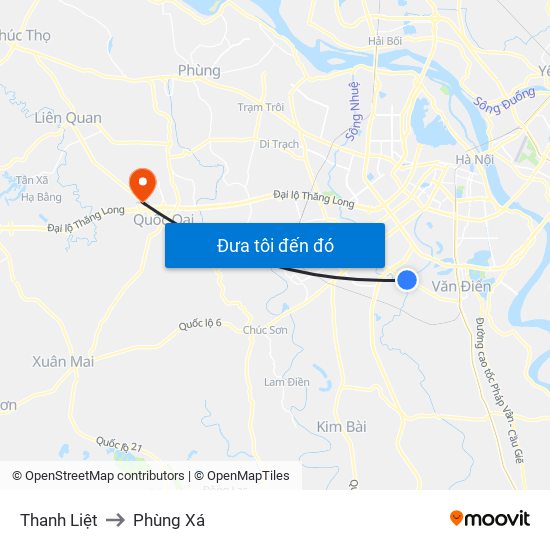 Thanh Liệt to Phùng Xá map