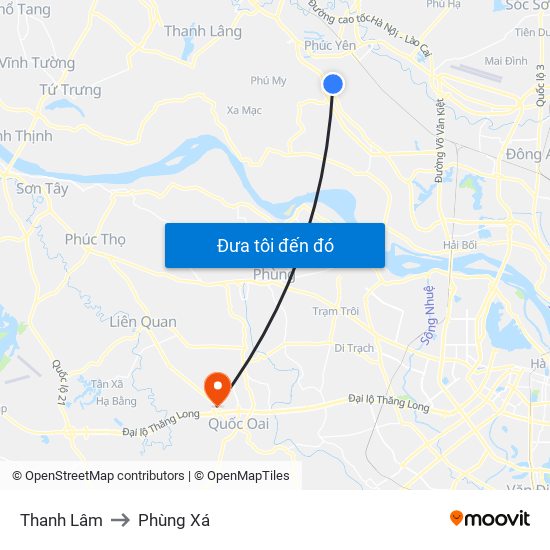 Thanh Lâm to Phùng Xá map