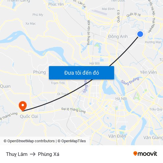 Thuỵ Lâm to Phùng Xá map