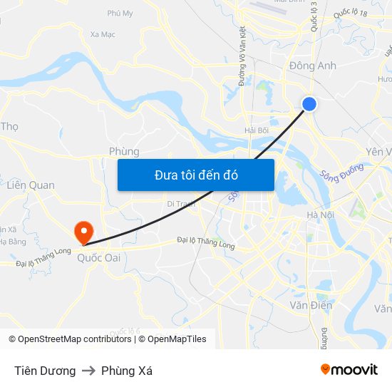 Tiên Dương to Phùng Xá map