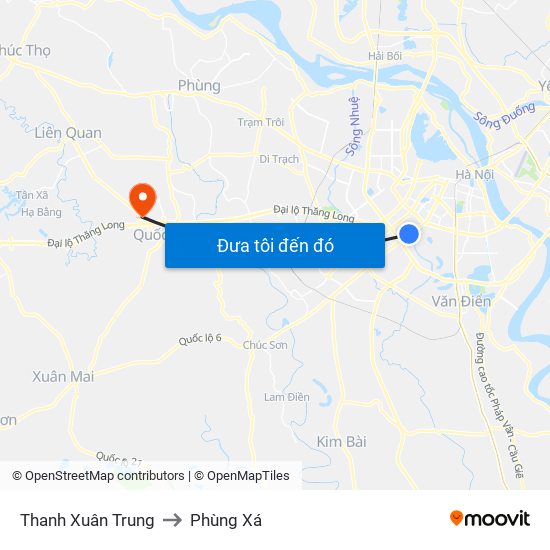 Thanh Xuân Trung to Phùng Xá map