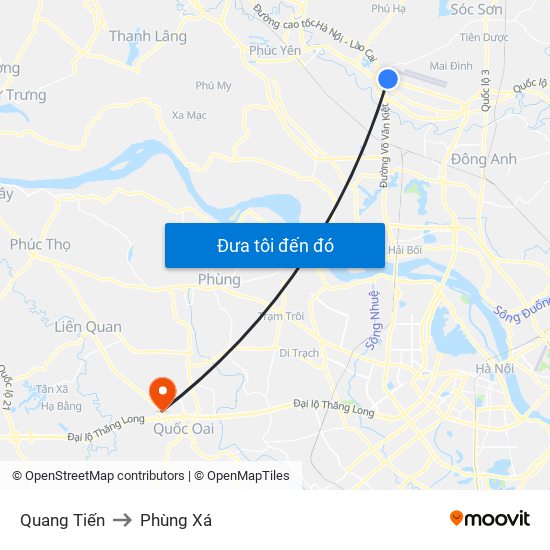 Quang Tiến to Phùng Xá map