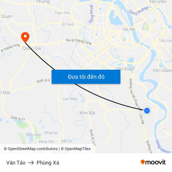 Vân Tảo to Phùng Xá map