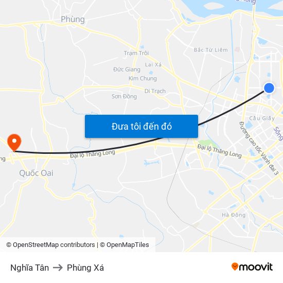 Nghĩa Tân to Phùng Xá map