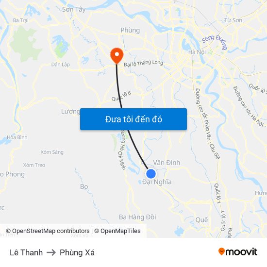 Lê Thanh to Phùng Xá map