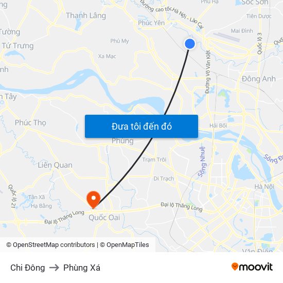 Chi Đông to Phùng Xá map
