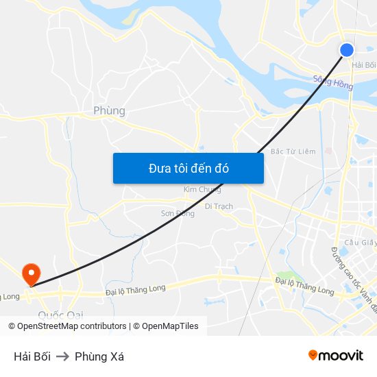 Hải Bối to Phùng Xá map