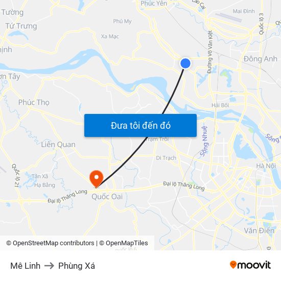 Mê Linh to Phùng Xá map