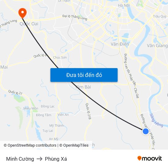Minh Cường to Phùng Xá map