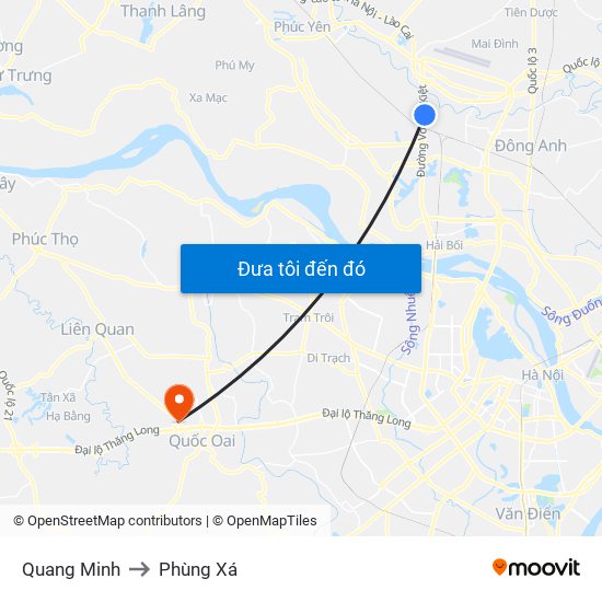 Quang Minh to Phùng Xá map
