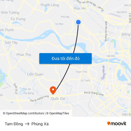 Tam Đồng to Phùng Xá map