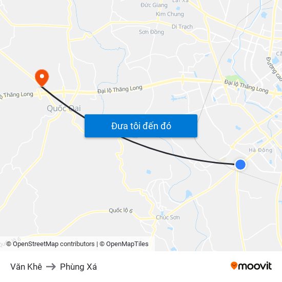 Văn Khê to Phùng Xá map