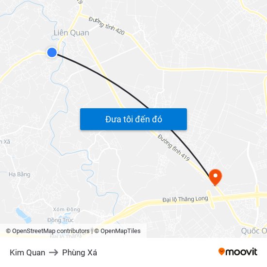 Kim Quan to Phùng Xá map