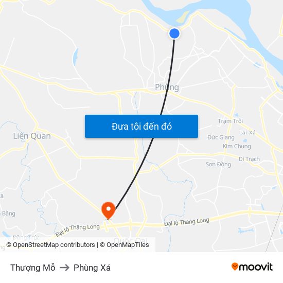 Thượng Mỗ to Phùng Xá map