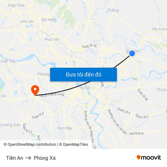 Tiền An to Phùng Xá map