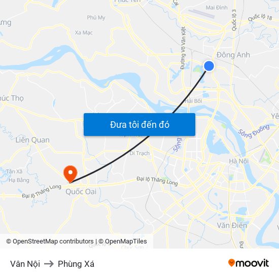 Vân Nội to Phùng Xá map