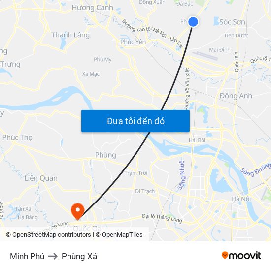 Minh Phú to Phùng Xá map