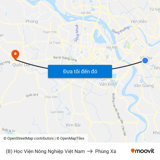 (B) Học Viện Nông Nghiệp Việt Nam to Phùng Xá map