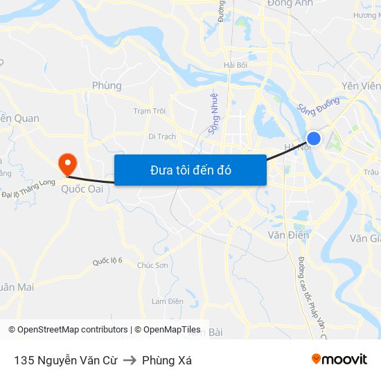 135 Nguyễn Văn Cừ to Phùng Xá map