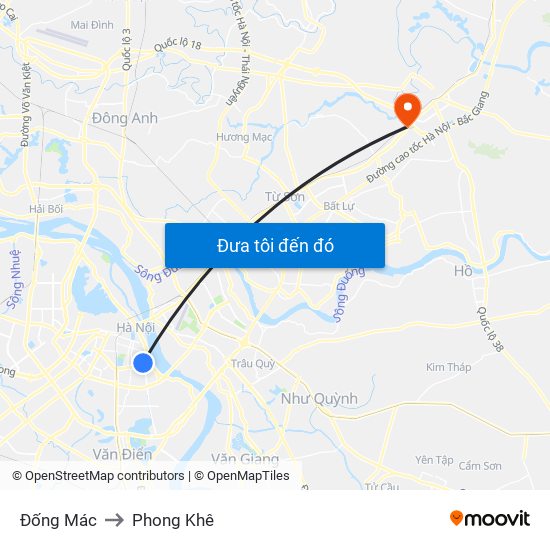 Đống Mác to Phong Khê map