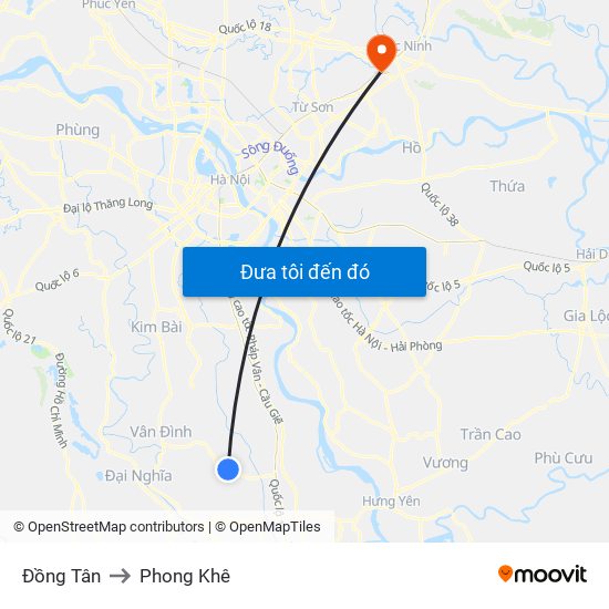 Đồng Tân to Phong Khê map