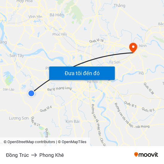 Đồng Trúc to Phong Khê map