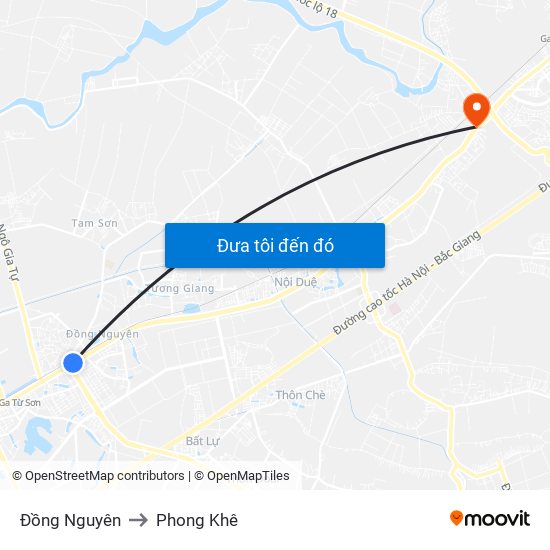 Đồng Nguyên to Phong Khê map