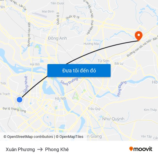 Xuân Phương to Phong Khê map