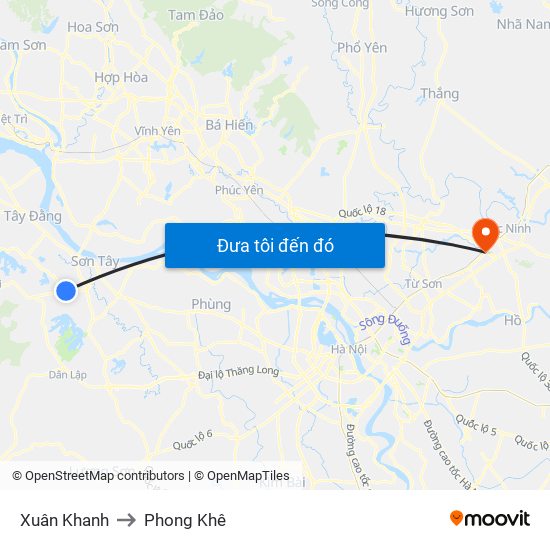 Xuân Khanh to Phong Khê map