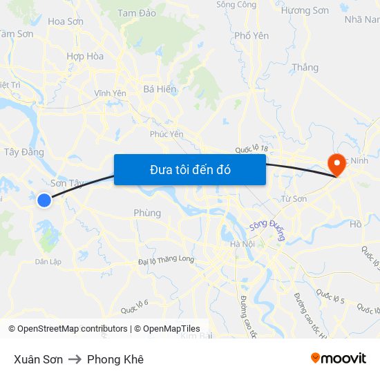 Xuân Sơn to Phong Khê map