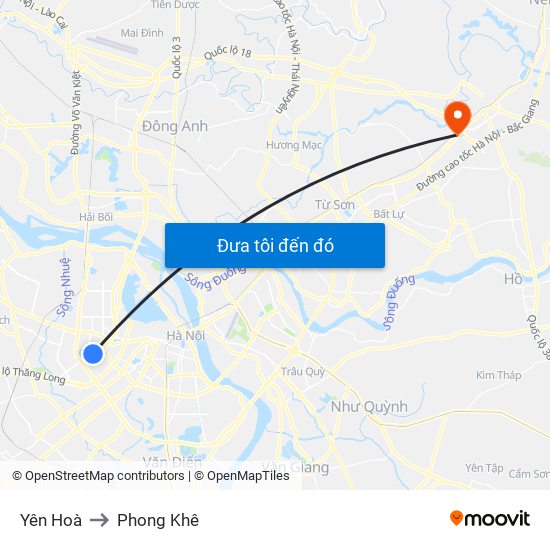 Yên Hoà to Phong Khê map