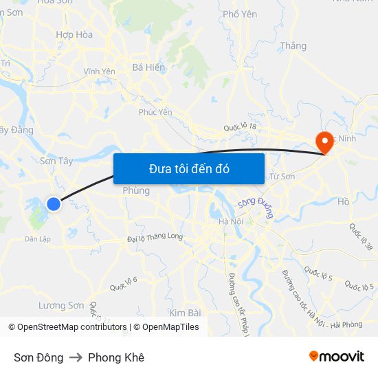 Sơn Đông to Phong Khê map