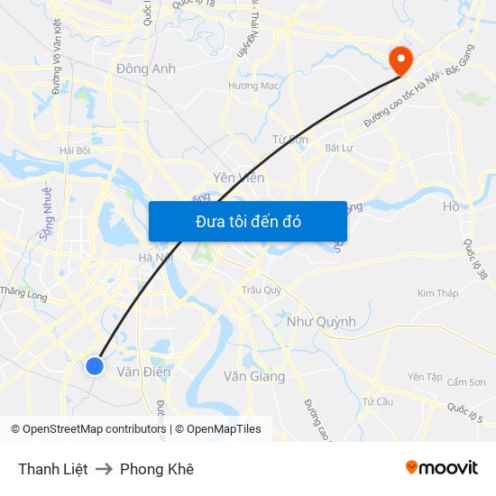 Thanh Liệt to Phong Khê map