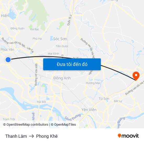 Thanh Lâm to Phong Khê map