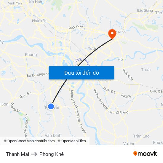 Thanh Mai to Phong Khê map