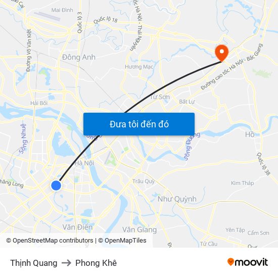 Thịnh Quang to Phong Khê map
